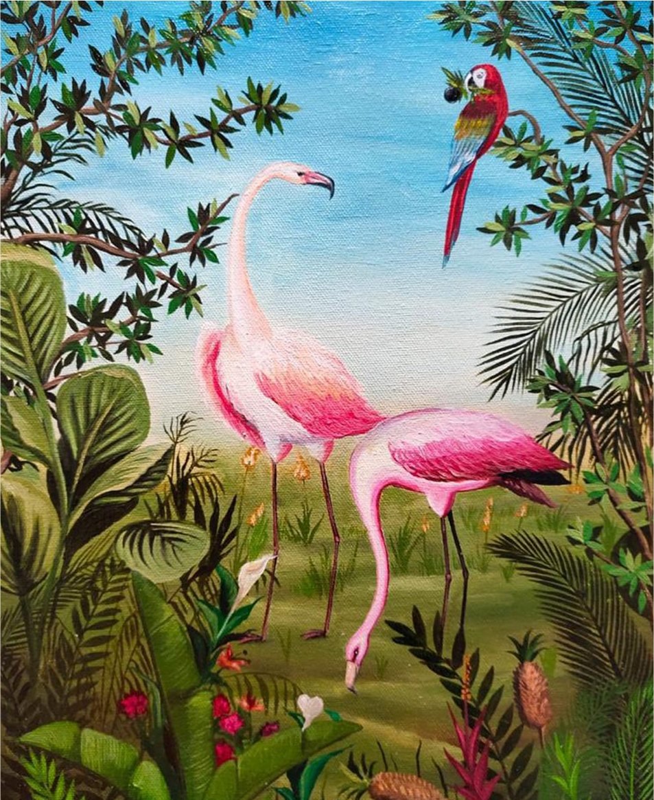 Third stage with the macaw and sky added