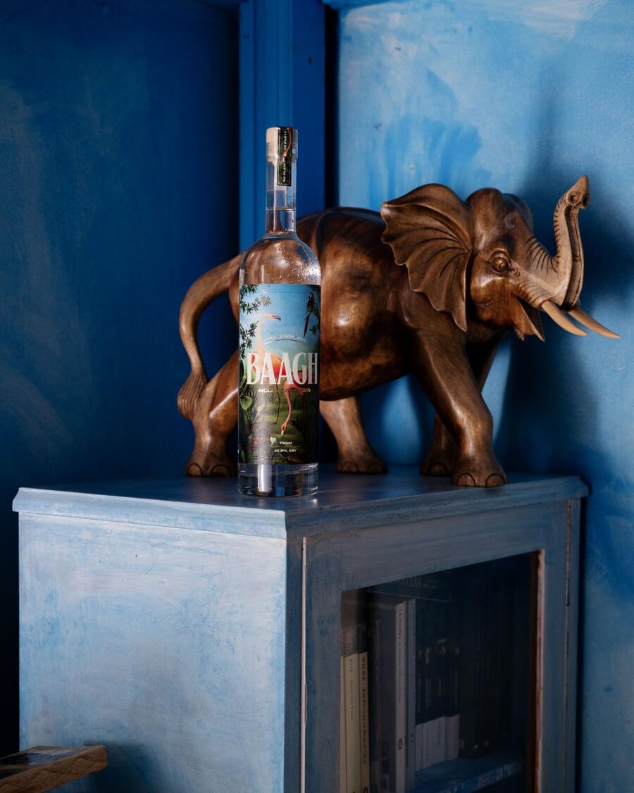 Baagh Gin bottle with carved elephant