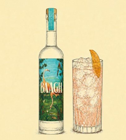 Illustration of a Baagh bottle beside a pink Baagh Blush
