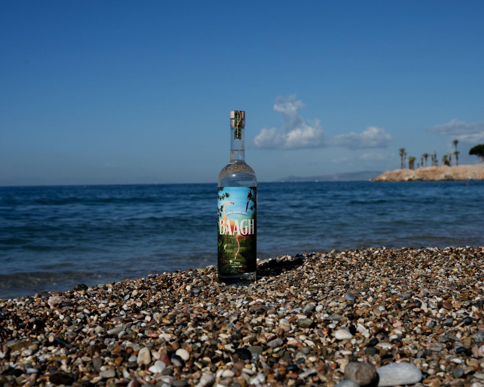 Baagh Gin on a Mediterranean beach